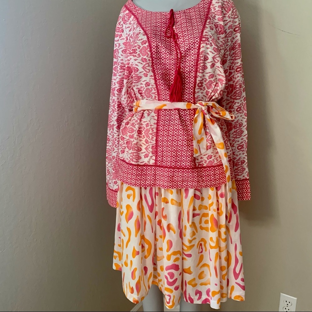 PICNIC BY CPW 100% Cotton Pleated Skirt Orange & Bright Pink Abstract Print - Picture 14 of 14